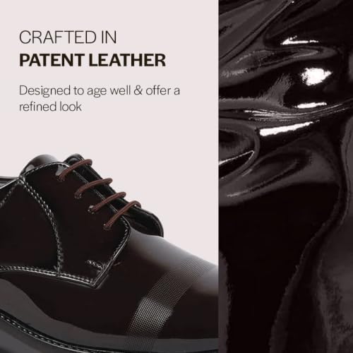 Image of FAUSTO Men's Patent Leather Party Formal Textured Strip Lace Up Shoes