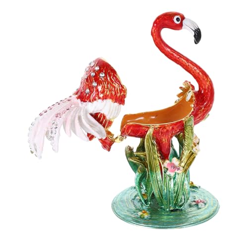 Healvian Flamingo Ornament Jewelry Box Unique Vintage Figurine Keepsake Tiny Trinkets Storage for Home Decoration