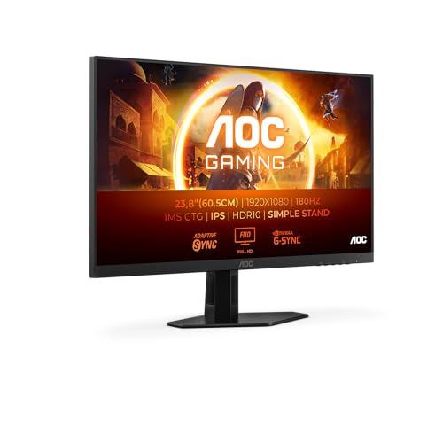 AOC 24G4XED Gaming Monitor 24 Pulgadas, 180Hz Panel Fast IPS, 0.5HDR10, Adaptive Sync, G-Sync Compatible, Altavoces (1920×1080 HDMI 2X 2.0 DP 1x 1.4) Negro