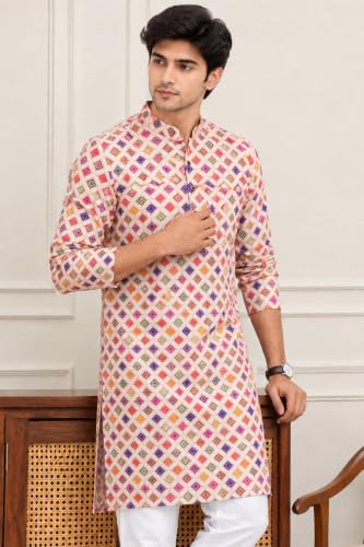 Image of FOXDX Men's Traditional Cotton Floral Printed Only Kurta