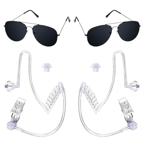 Auriculares Juguete Espía, 4 Piezas Accesorios Disfraz Espía con Gafas de Sol Tubo de Sonido de Repuesto, Accesorios Disfraces Niños, Accesorios Disfraz Agente Secreto para Carnaval Cosplay Fiesta