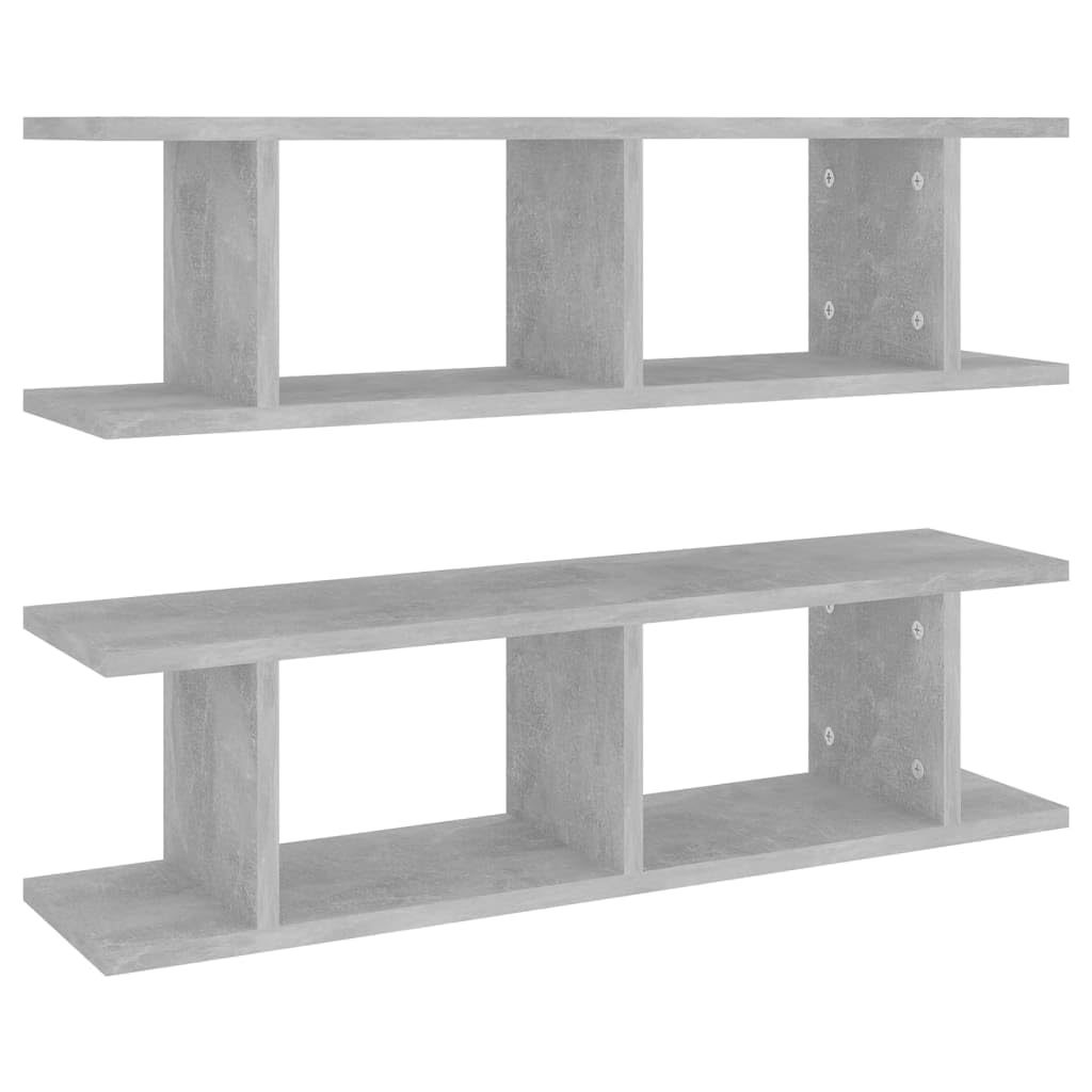Set di 2 mensole sospese da parete, 75 x 18 x 20 cm, in legno, per soggiorno, camera da letto e corridoio, scaffale a cubo da montaggio a parete, grigio cemento