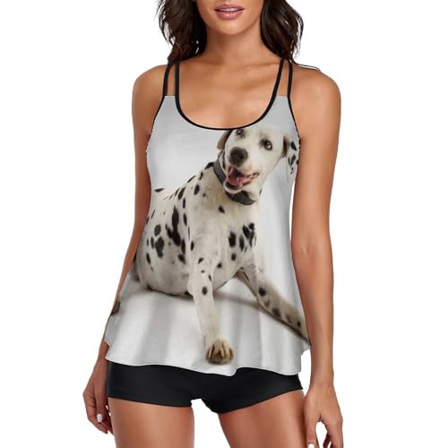 Tankini dalmatien femme avec shorty masquant le ventre pour la piscine