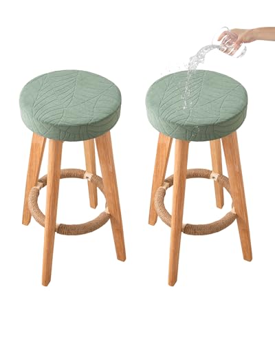 Image of CRFATOP 2 Pack Waterproof Bar Stool Covers Round Seat Slipcover,M,Green | 12-15 In Stretch Counter Cushion Protector, Washable, Pet Friendly, for Bar Kitchen Living Room Decor, No Cushion or Pad