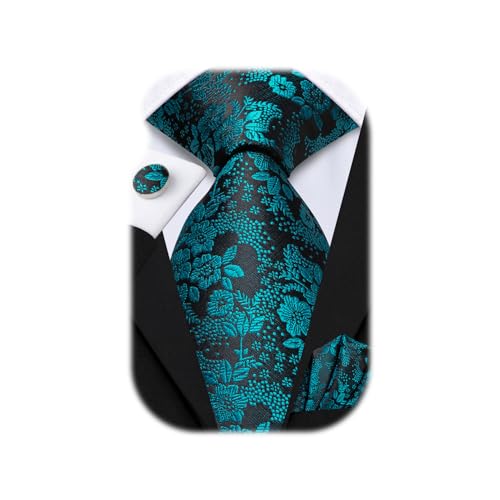 Image of Hi-Tie Men 63inches Tie Set Extra Long Necktie Paisley Tie Pocket Suqare Cufflinks Big and Tall Men Tie