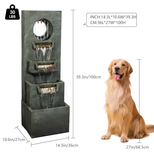 Image of Naturefalls 39.3 inch H Modern Outdoor Fountain - 4-Tiered Outdoor Garden Fountains with Contemporary Design&LED Light for Garden, Patio, Deck, Porch, Backyard and Home Art Decor