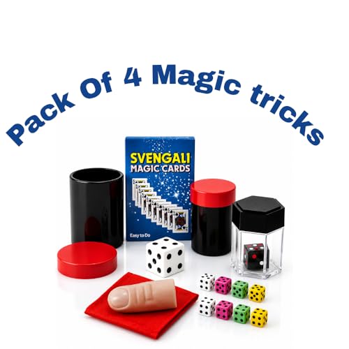 Image of Mini Magic Trick Kit | 4 Easy Magic Tricks Set for Beginners & Kids | Includes Svengali Deck, X-Ray Vision Dice, Dice Bomb & Thumb Tip with Silk | Magic Props Gift Set