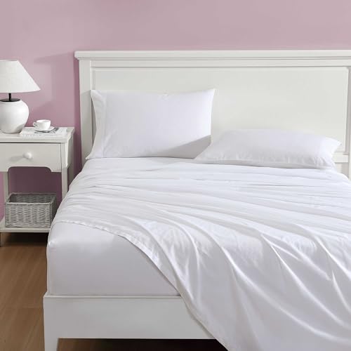 Image of Laura Ashley - Twin Size Sheet Set, Crisp & Breathable Cotton Percale Bedding with Fitted Sheet and Pillowcase, Lightweight Bed Set, Deep Pocket, College Dorm Room Essentials (Ivory)