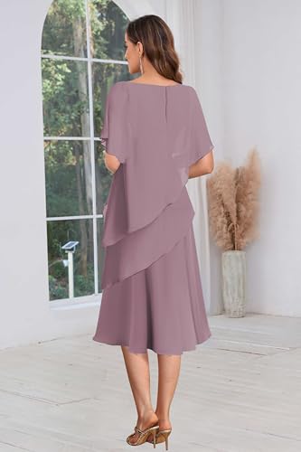 Tea Length A-line Mother of The Bride Dresses 3/4 Sleeve Fall Chiffon Mother of The Groom Dress3