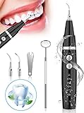 Ultrasonic Tooth Cleaner - Plaque Remover for Teeth Remove Teeth Stain tarter Plaque Calculus-with Led 5 Adjustable Modes 3 Replaceable Clean Heads 99% Safe