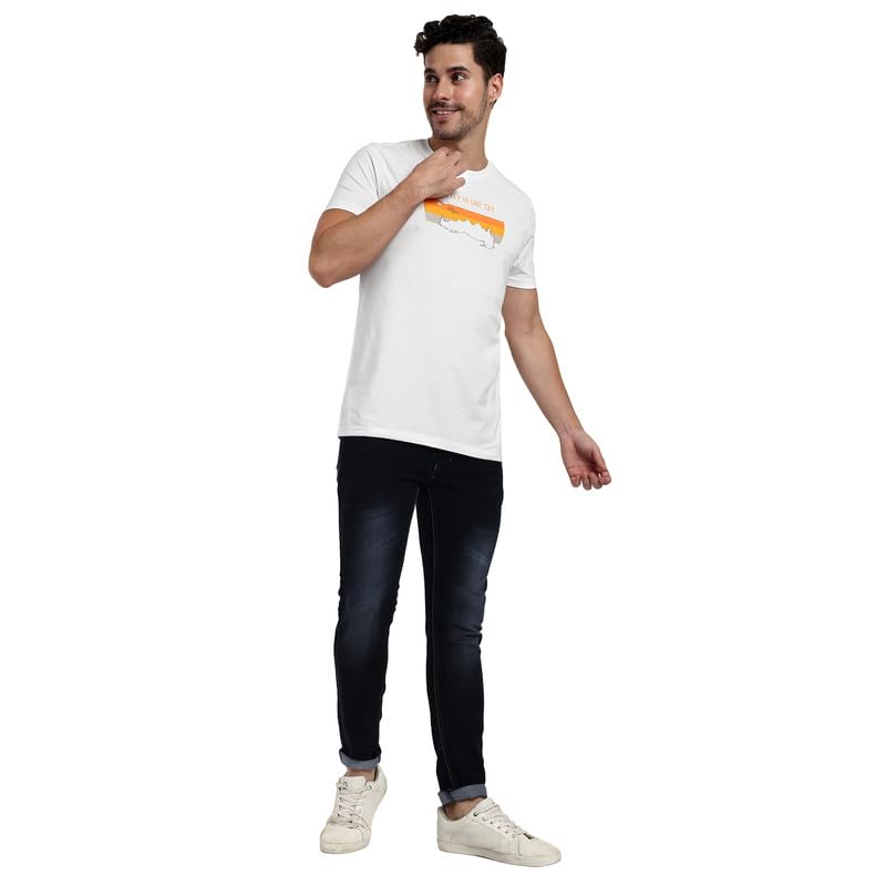 Image of ONE SKY Round Neck T Shirts for Men, Versatile Mens Wear, Mountain Print Round Neck Gents T-Shirt, Breathable, Pure Cotton Fabric, Relaxed Fit, Stylish & Durable, Easy to Care, Gift for Men
