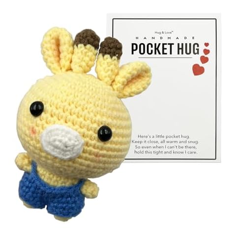 Stitch-Witch Artisanal Crochet Finished Poket Hug Token, Handmade Emotional Support Gifts Crochet Giraffe, Stress Toy, Squeeze Doll, Greeting Cards Cover