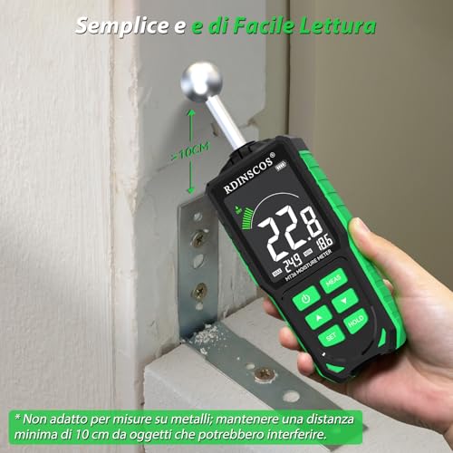 Rdinscos Misuratore Di Umidità Del Legno, Igrometro Digitale Professionale Rilevatore Di Umidità Per Legni, Muri E Pavimenti Tester Di Umidità Tester (MT36) - 6