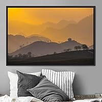 Framed Canvas Wall Art Orange Sunset Abstract Aerial Colorful Digital Art Landscape Minimalist Mountain Top Multicolor - 16x24 inches