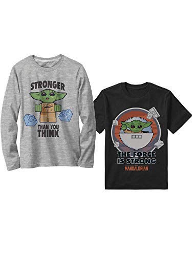 LEGO STAR WARS Mandalorian Bay Yoda Darth Vader and Droid Long Sleeve Short Sleeve 2 Pack Graphic tee Shirt Set (Grey/Black, 14/16)