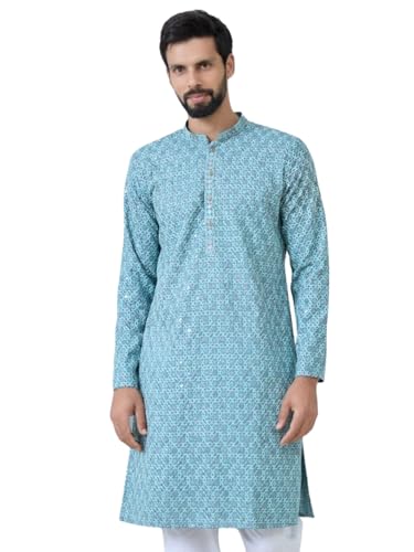 Image of See Designs Men's Full Sleeve Mandarin Collar Men Embroidered Straight Long Kurta - Festive Collection