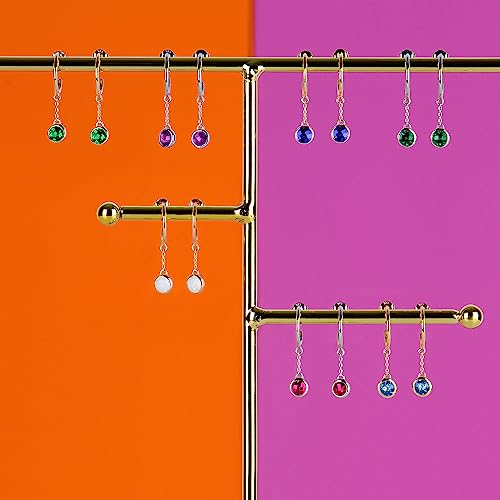 925 Sterling Silver Or 14K Yellow Gold Plated Open Hoop Earrings For Women With Dangling Chain And Created Opal October Birthstone 1.5 Inches By Nicole Miller Fine Jewelry #TOP5