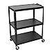 Luxor Extra Large Adjustable Height Rolling Steel Electric Audio/Video Cart with 3 Shelves - Black