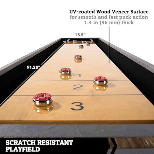 Hall of Games 9ft Kinwood Shuffleboard Table with Scratch Resistant Playfield and 8-Puck Set Perfect for Family Game Rooms