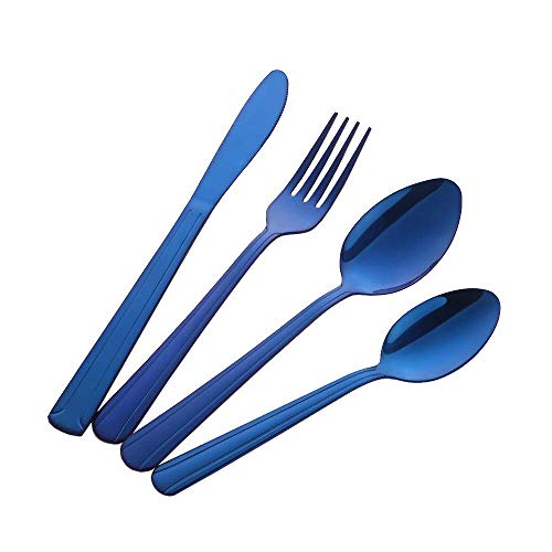 Buyer Star Stainless Steel Flatware Set for 8 Lightweigh Kitchen Silverware Utensils Dishwasher Safe (Blue, Service for 8)