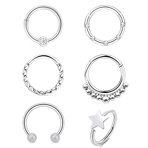 Thokono 16G Helix Piercings de acero quirúrgico para nariz, anillo 8 mm/10 mm, piercing para el septum, hélix, cartílago, tragus, 6 unidades, 8mm, Acero inoxidable Cover
