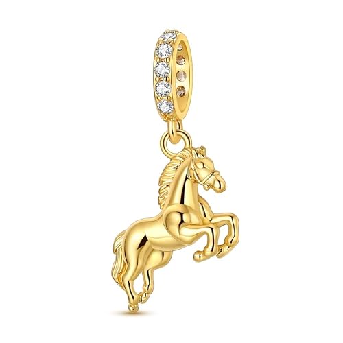 BEVALY Gold Horse Charm for Bracelets and Necklaces 926 Sterling Silver Beads Charms Jewelry Gift for Women and Friend