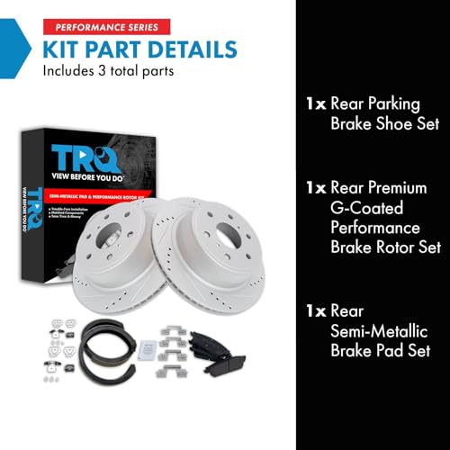Image of TRQ Performance Rear Brake Pad and Rotor Set Semi Metallic G Coated Rotors Compatible with 2007-2010 Cadillac Escalade 2007-2013 Chevrolet Avalanche GMC Sierra 1500