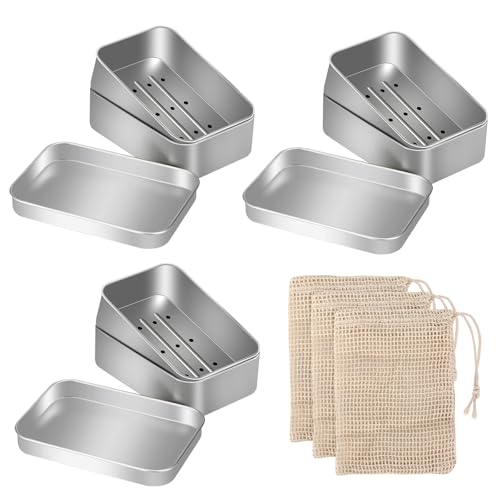 Lot de 3 boîtes à Savon en Aluminium - Étanche - pour shampooing Solide - avec égouttoir - pour la Maison et Les Voyages