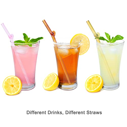 Kitchnacc Reusable Glass Drinking Straws With Cute Heart Design 8.5"*8Mm For Fun Drinking Cocktail Valentine Birthday Party Bridal Shower Wedding Supplies - Amber, Pink, Yellow, Green, Blue - 5 Pack #TOP5
