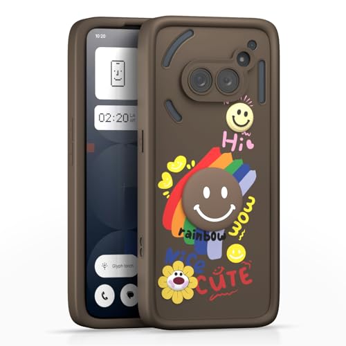 Image of Pikkme Back Cover for Nothing Phone 2A / 2A Plus | Soft Silicone| Cute Rainbow Smile & 3D Cartoon Flower Design | Shockproof Raised Camera Protection Bumper Case (Brown)