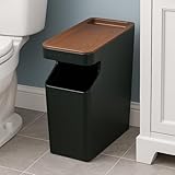Home Zone Living 2-Pack 2-Gallon Small Trash Can, Slim Rectangular Wastebasket with Wood Grain Cover, Virtuoso Collection