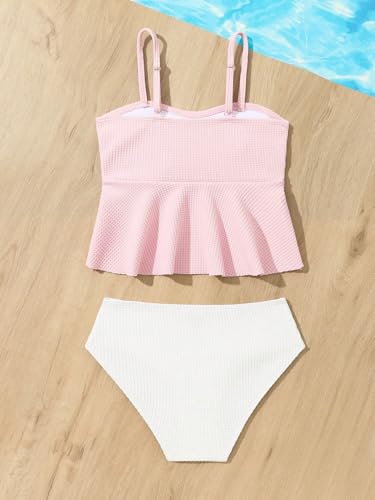 QJQ Girl's 2 Piece High Waisted Swimsuits Ruffle Waffle Bathing Suit Summer Cute Bikini Sets3
