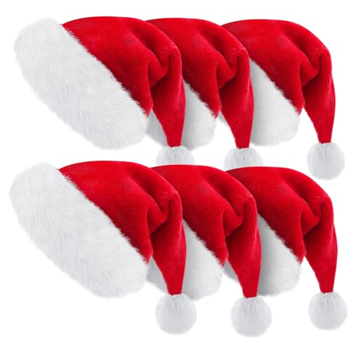 Magshion 6-Pack 12x15 Inch Plush Christmas Santa Hat Red and White Christmas Hat for Adults Children Teens Kids Santa Claus Hat for Holiday Festive Xmas Party