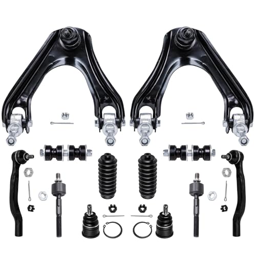 Image of Detroit Axle - 12pc Front End Kit for 1994-1997 Honda Accord Odyssey 1996-1999 Acura CL Isuzu Oasis, 2 Upper Control Arms w /Ball Joints 4 Tie Rods 2 Sway Bars 2 Lower Ball Joints 2 Boots Replacement