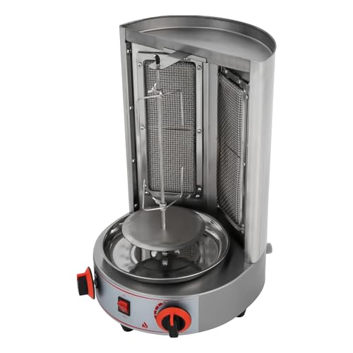 Parrilla vertical eléctrica, parrilla de gas profesional, potencia de 4,3 kW, pincho giratorio de 360°, capacidad de 17,63 kg, acero inoxidable 201, para carne, verduras y más, incluye bandeja