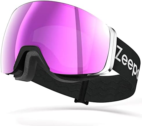 Ski Goggles - Zeepoch OTG Snowboard Goggles with UV Protection Anti Fog for Men Women Adult Teenagers - Detachable Lens, Pink