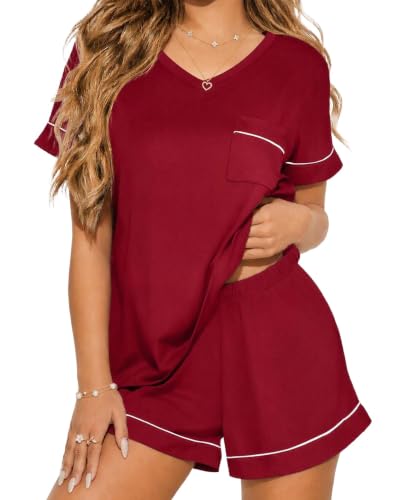 Image of Ekouaer Pajama Sets for Women 2 Piece Short Sleeve Lounge Shorts Set