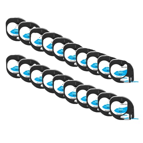 20PK�ADymo LetraTag 91201 �ƌ݊������蔒�n�ɍ��̃v���X�`�b�N���x���e�[�v LT-100H �}�V�� EVA LT100H �v�����^�P�[�X�p(20PK Black on Blue)