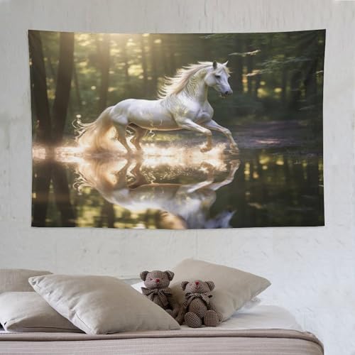 Tapisserie murale cheval en tissu de décoration drapé salon 150x230cm