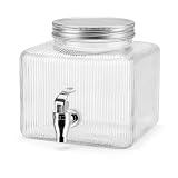 CIA&CO Dispensador de Agua de Vidrio 3,5 L con Grifo | Dispensador de Bebidas Cuadrado para Frigorífico | Boca Ancha y Tapa Metálica | Para Limonada, Zumos, Sangría y Cócteles