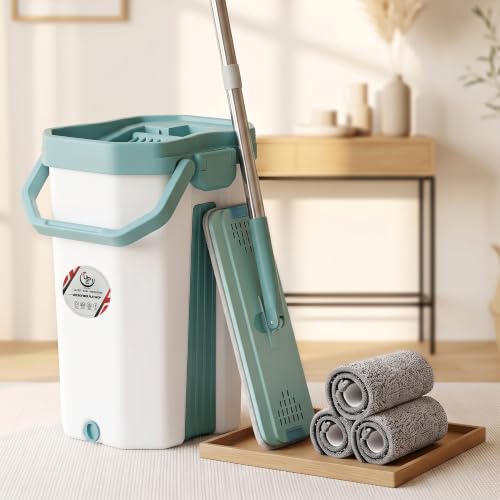 Image of UPC 360 Rotating Microfiber Floor Mop, Flat Mop Wet & Dry for Home Cleaning, Hands-Free Squeeze & Wash Mop, Self-Wringing Floor Cleaning Mop for Kitchen, Bathroom & Tiles