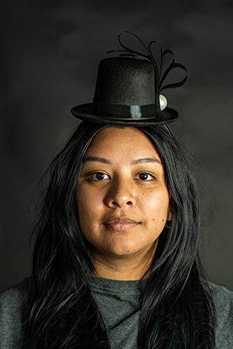 Nicky Bigs Novelties Mini Top Hat Fascinator On Headband With Feather Pearl Stud, Black, One Size #TOP1