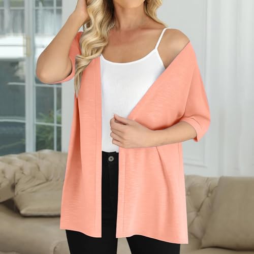 Womens Short Sleeve Cardigans Lightweight Open Front Cardigan Solid Color Casual Summer Beach Cover Ups2