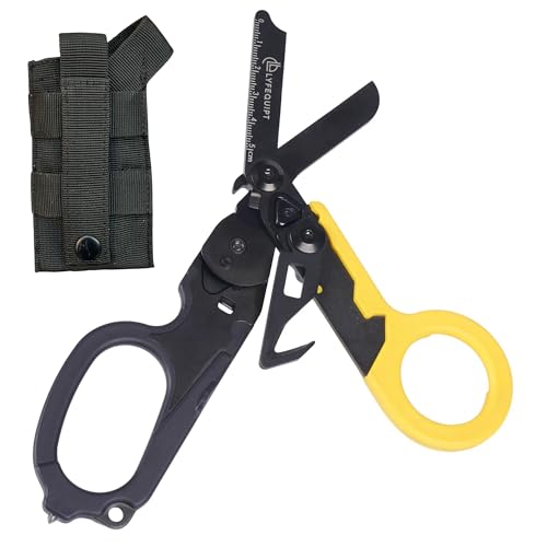 Lyfequipt Foldable Trauma Shears- Multi Tool 6 In 1 Emergency Response Emt Shears- Compact Tactical Shears With Holster-Heavy Duty Trauma Scissors With Belt Or Pocket Clip-In Gift Box For Nurses Or Paramedic cover