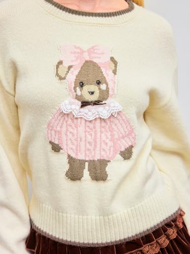Image of CIDER Women's Fall Sweaters Long Sleeve Cute Sweaters Bear Graphic Crewneck Soft Knit Casual Cropped Pullover