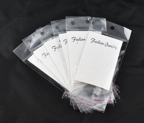 AKOAK 100 Sets Earrings Paper Card Suit 9 x 5 Cm White Fashion Jewelry Ear Hooks Earring Display Cards W/ 16 x 6 Cm Self Adhesive Bags