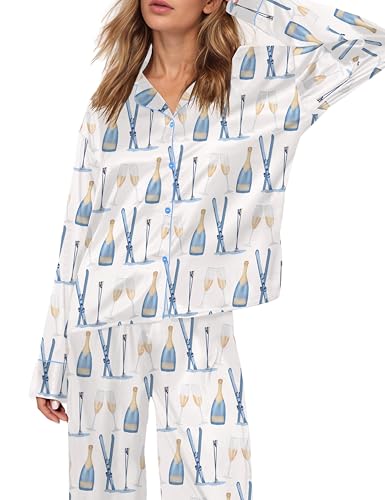 Image of SHESHOW Satin Pajamas for Women Set Long Sleeve Button Down Sleepwear 2 Piece Nightwear Women Pjs Sets Size XS-XXL