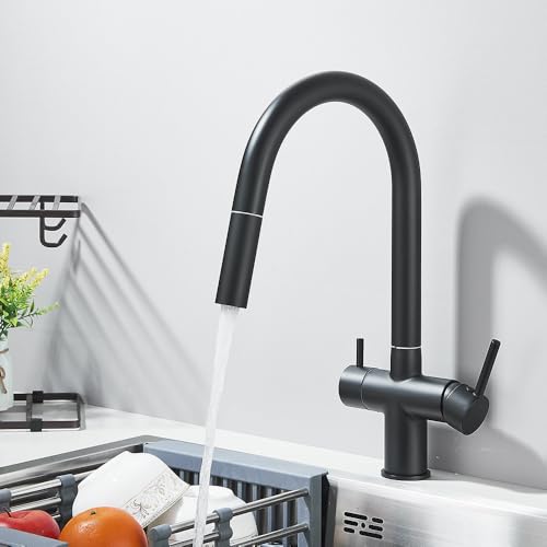 Robinet de cuisine double poignée noir mat avec mitigeur eau filtrée système eau potable