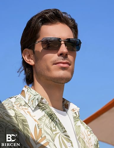 Image of BIRCEN Mens Polarized Sunglasses for Driving: Rimless UV Protection Sun Glasses with Al-Mg Frame for Fishing Traveling Golf