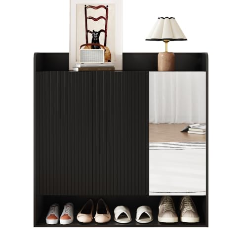 I0I&I0I Zapatero con espejo negro de varios pisos, alta capacidad, ahorro de espacio, moderno zapatero para pasillo, entrada, espacio de almacenamiento, muebles con estructura vertical